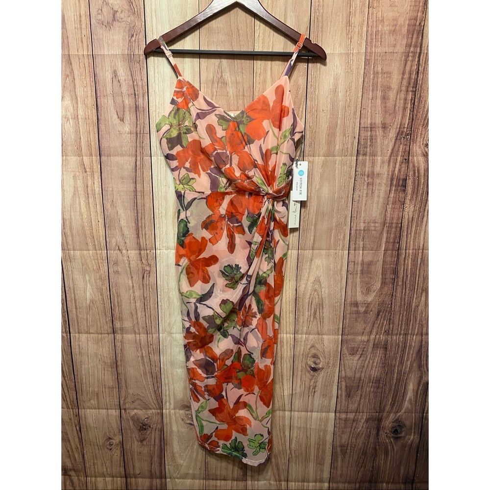 Nine Britton Large NWT Vivienne Knit Fitted Midi Dress Blush pink floral